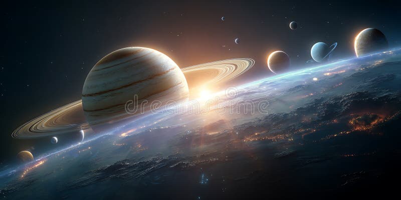Stunning Planetary System Cosmic Background Nebula vector illustration