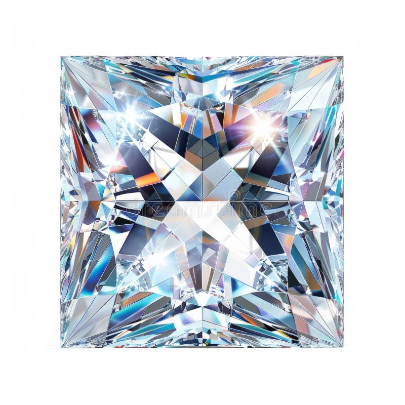 A stunning princess-cut diamond, exhibiting sharp, angular corners and a beautiful sparkle stock image