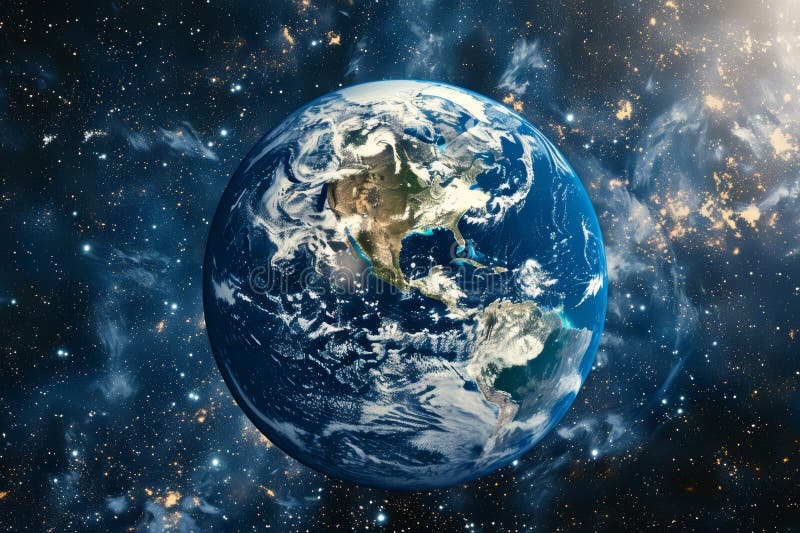 Stunning realistic earth planet surrounded by a vibrant blue atmosphere and cosmic space backdrop vector illustration