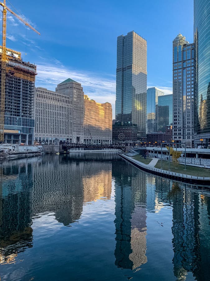 Reflection on Chicago Downtown Skyscraper Windows. USA Stock Image ...