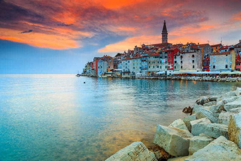 Stunning sunset with Rovinj old town,Istria region,Croatia,Europe stock photos Stunning sunset with Rovinj old town,Istria region,Croatia,Europe stock photos