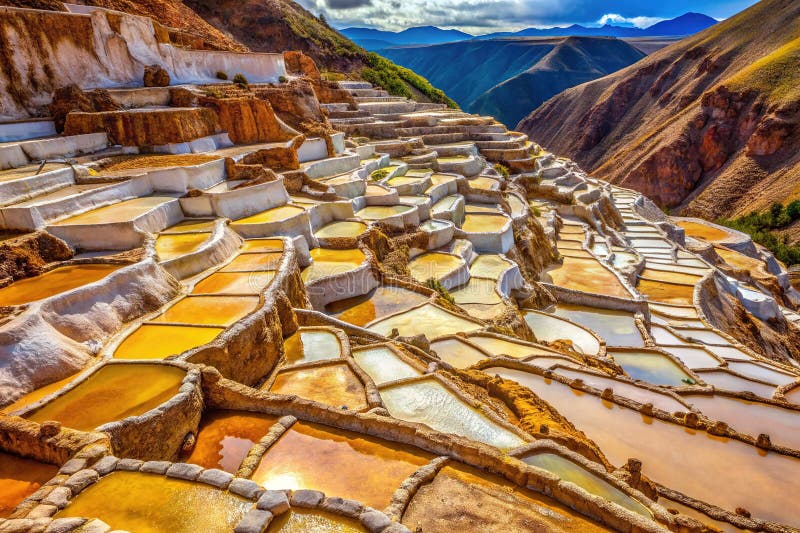 Stunning Terraced Salt Mines of Maras Cusco Peru A Colorful Andean Adventure royaltyfri illustrationer