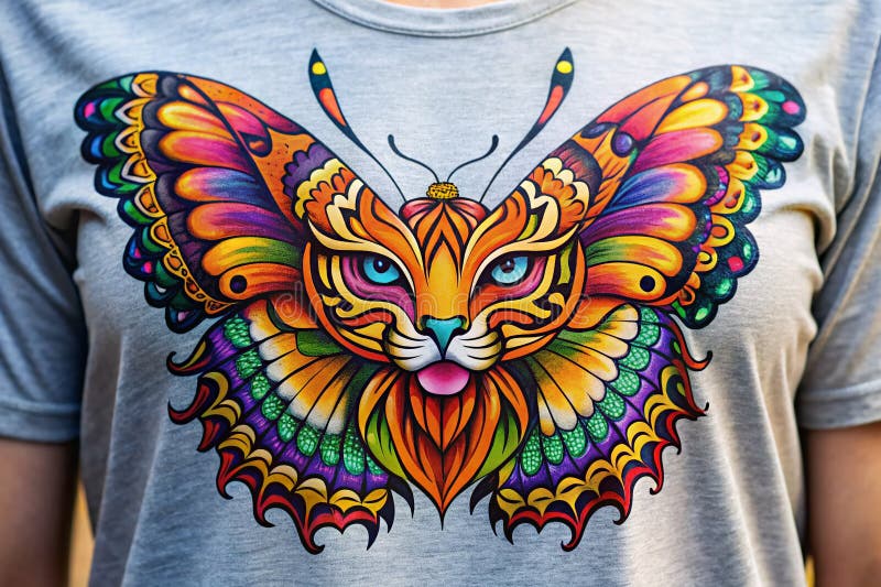 Stunning Tiger Butterfly Tattoo Stencil Design A Versatile TShirt Print for Fashionable Expression stock illustration