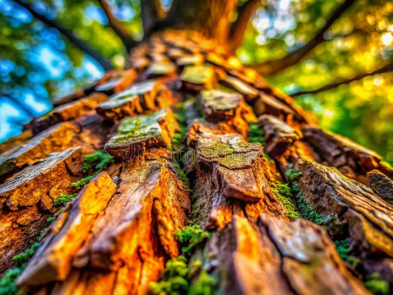Stunning TiltShift Closeup of Deciduous Tree Bark Unveiling Intricate Wood Grain Patterns in a Natural Detailed Macro stock illustration