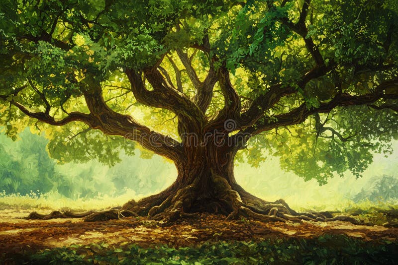 Majestic Ancient Tree in Sunlight stock illustration
