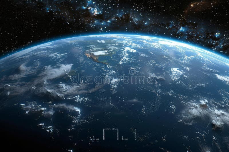 Stunning visual of earth with a vivid blue atmosphere set against the infinite space backdrop royalty free illustration