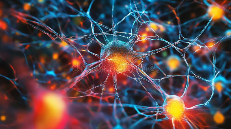 A stunning visualization shows interconnected neurons, highlighting intricate patterns of neural activity stock photos