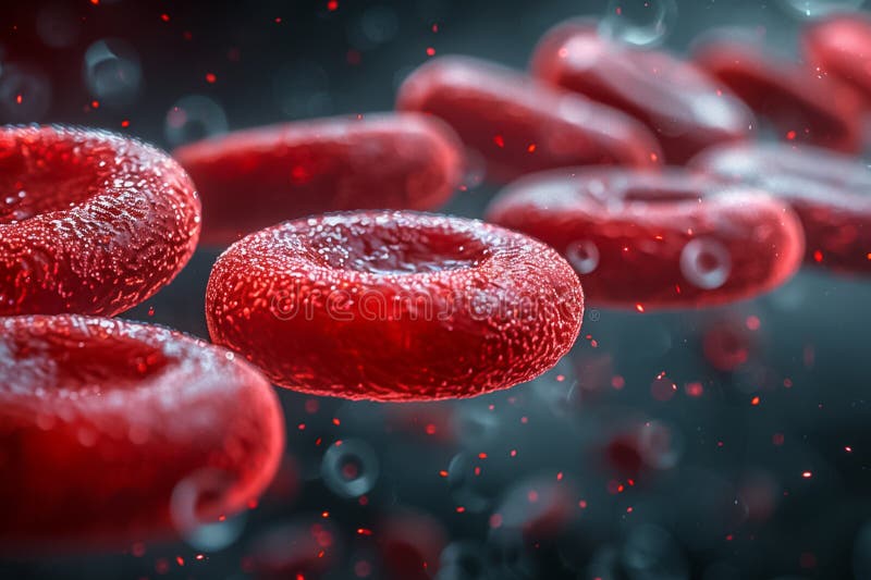 Dynamic closeup visualization showcasing red blood cells as they move with remarkable fluidity in a biological context royalty free stock images