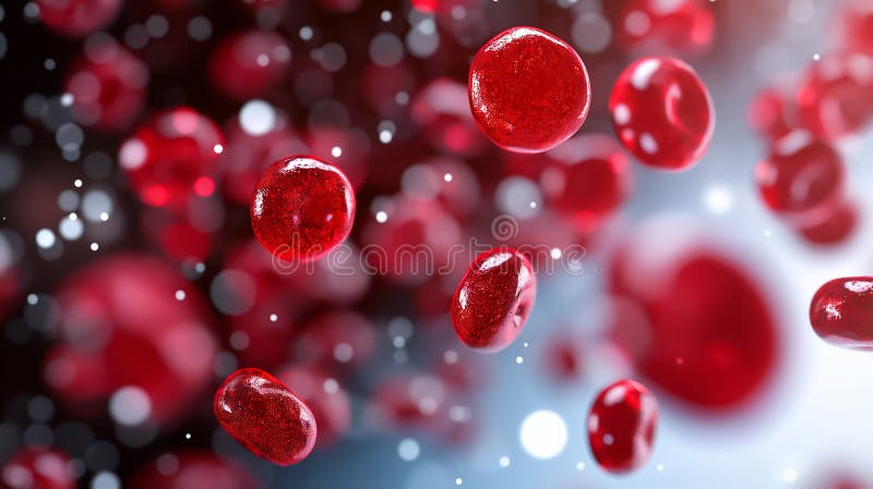 Dynamic closeup visualization showcasing red blood cells as they move with remarkable fluidity in a biological context stock image