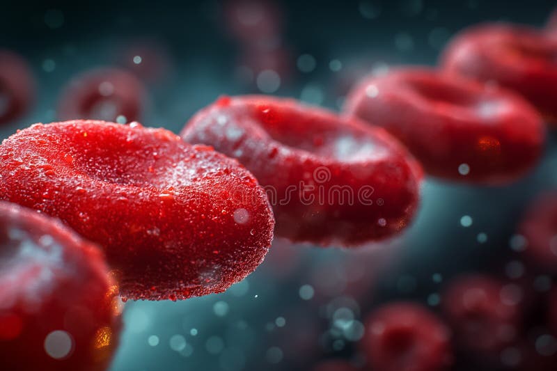 Dynamic closeup visualization showcasing red blood cells as they move with remarkable fluidity in a biological context royalty free stock images