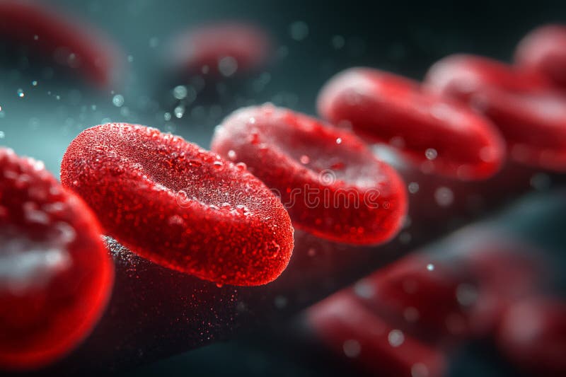 Dynamic closeup visualization showcasing red blood cells as they move with remarkable fluidity in a biological context royalty free stock images
