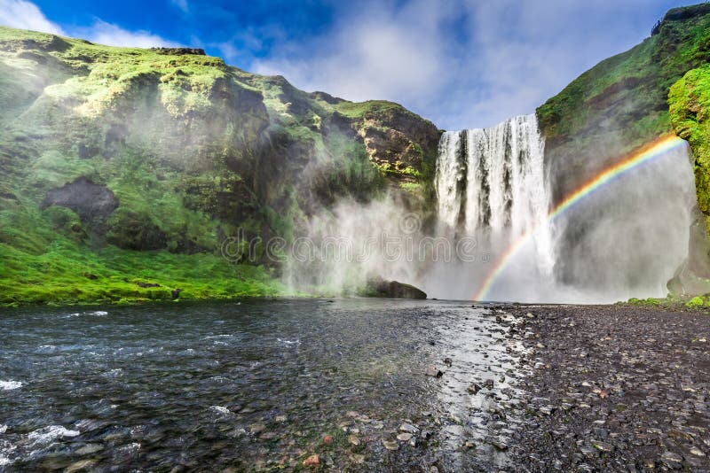 Stunning waterfall Skogafoss, Iceland royalty free stock photography