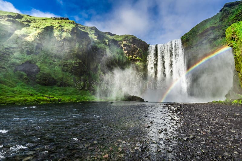 Stunning waterfall Skogafoss in Iceland royalty free stock photos