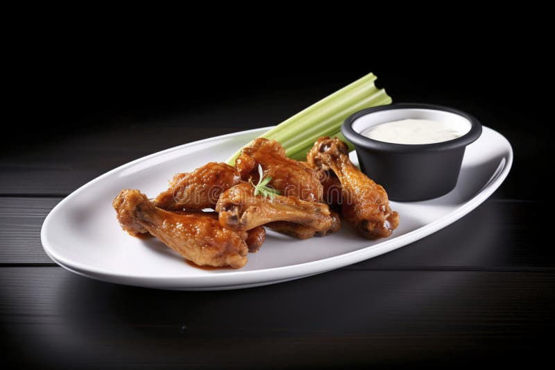 A Stunning and Wellcooked Plate of Chicken Wings. Stock Photo Image