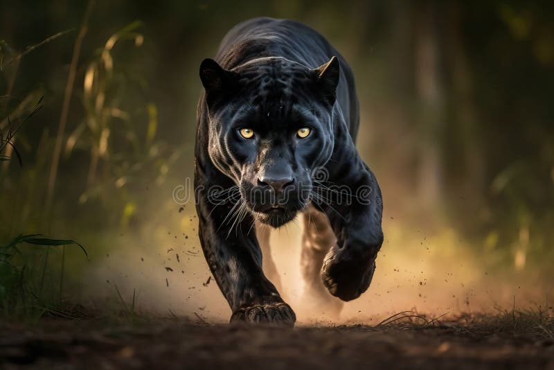 Stunning Wild Black Jaguar Walking Towards Camera. Beautiful Panther.  Amazing Wildlife Stock Illustration - Illustration of america, asia:  282237200