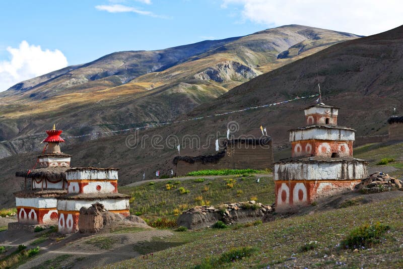 Ancient Bon stupa in Saldang village, Nepal. Saldang lies in Nankhang Valley, the most populous of the sparsely populated valleys making up the culturally Tibetan region of Dolpo. Ancient Bon stupa in Saldang village, Nepal. Saldang lies in Nankhang Valley, the most populous of the sparsely populated valleys making up the culturally Tibetan region of Dolpo.