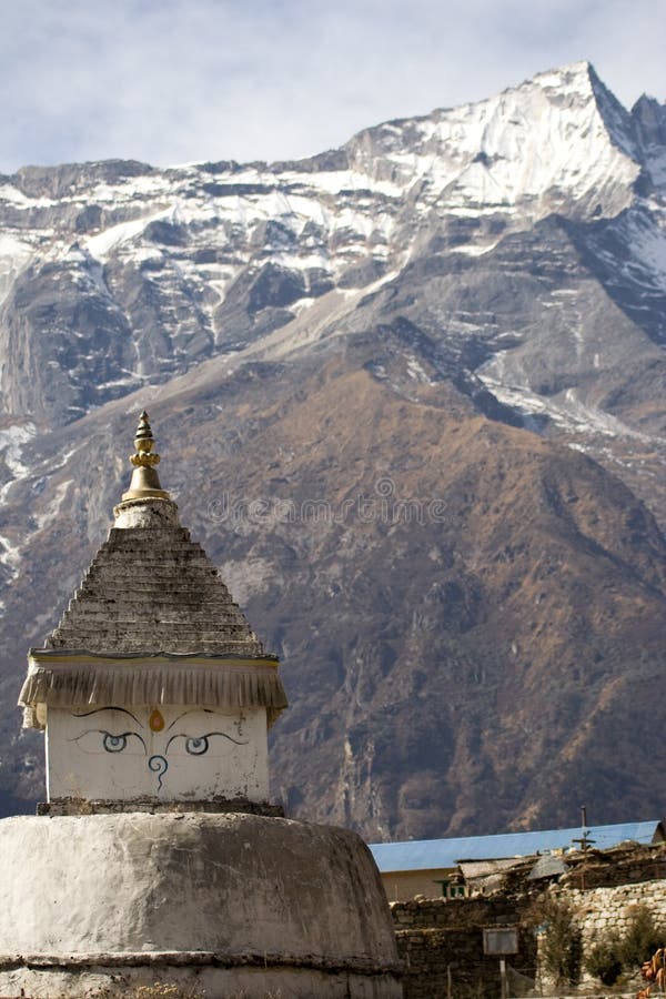 Stupas are a Buddhist construct and are prevelant throughout Nepal, even at altitude. The Eyes on all 4 sides mean that followers of the Buddhist faith are always being looked over or watched. Stupas are a Buddhist construct and are prevelant throughout Nepal, even at altitude. The Eyes on all 4 sides mean that followers of the Buddhist faith are always being looked over or watched.