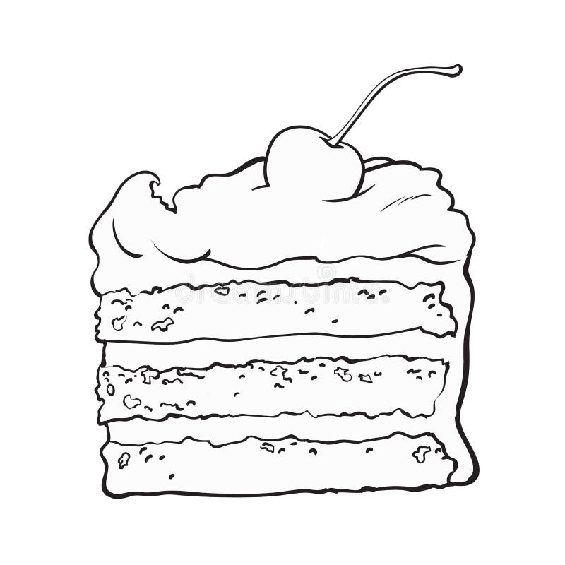 Stycke av den i lager kakan med kräm- och körsbärsröd garnering för vanilj vektor illustrationer