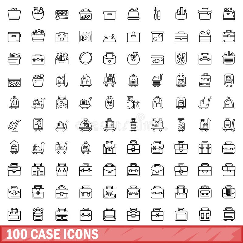 Styl konturu zestawu ikon wielkości liter 100 ilustracji