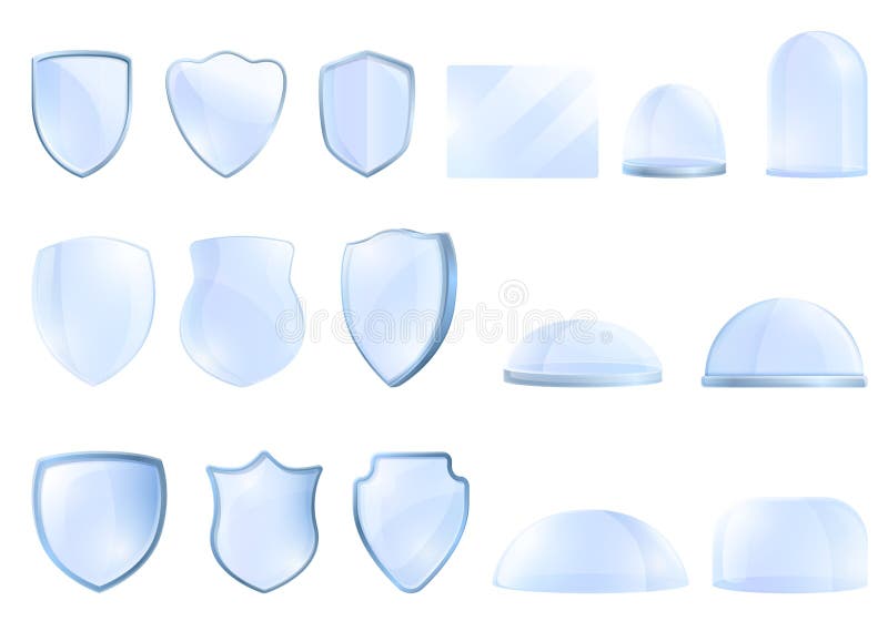 Protective glass icons set. Cartoon set of protective glass vector icons for web design. Protective glass icons set. Cartoon set of protective glass vector icons for web design