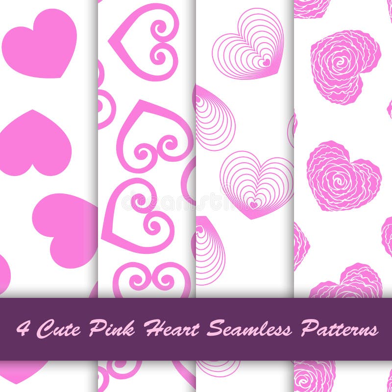 4 Style Cute Pink Heart In White Background Seamless Pattern Stock Vector Illustration Of