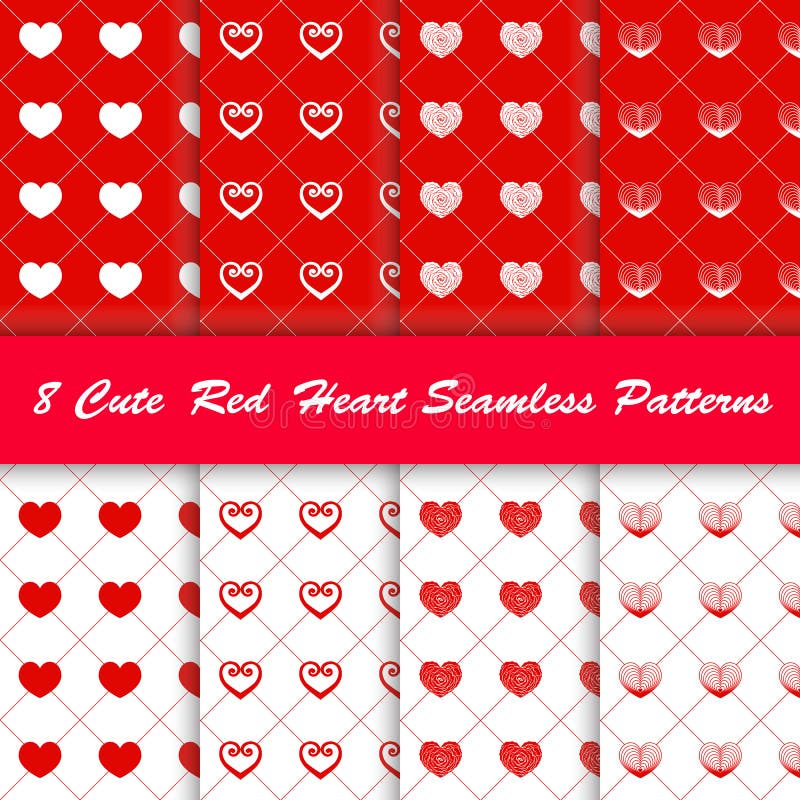8 Style cute red heart in white and red background seamless pattern. vector illustration 8 Style cute red heart in white and red background seamless pattern. vector illustration