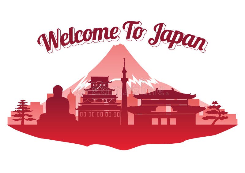 Style célèbre supérieur de silhouette de point de repère du Japon sur le style célèbre de silhouette de point de repère d'île, ac illustration stock Style célèbre supérieur de silhouette de point de repère du Japon sur le style célèbre de silhouette de point de repère d'île, ac illustration stock