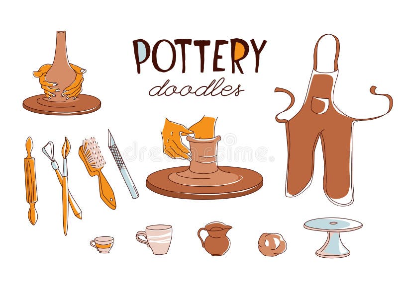 Style de griffonnage réglé par icônes de Clay Pottery Workshop Studio