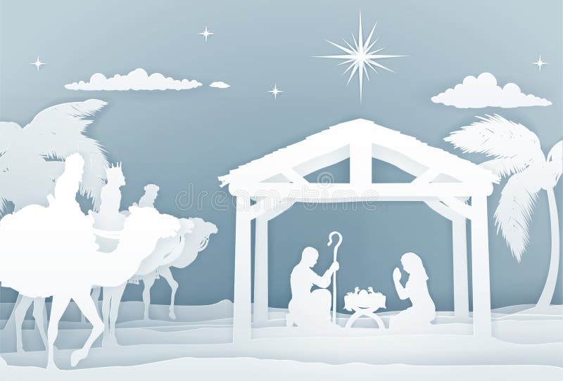 Style de Papercraft de scène de Noël de nativité illustration stock Style de Papercraft de scène de Noël de nativité illustration stock