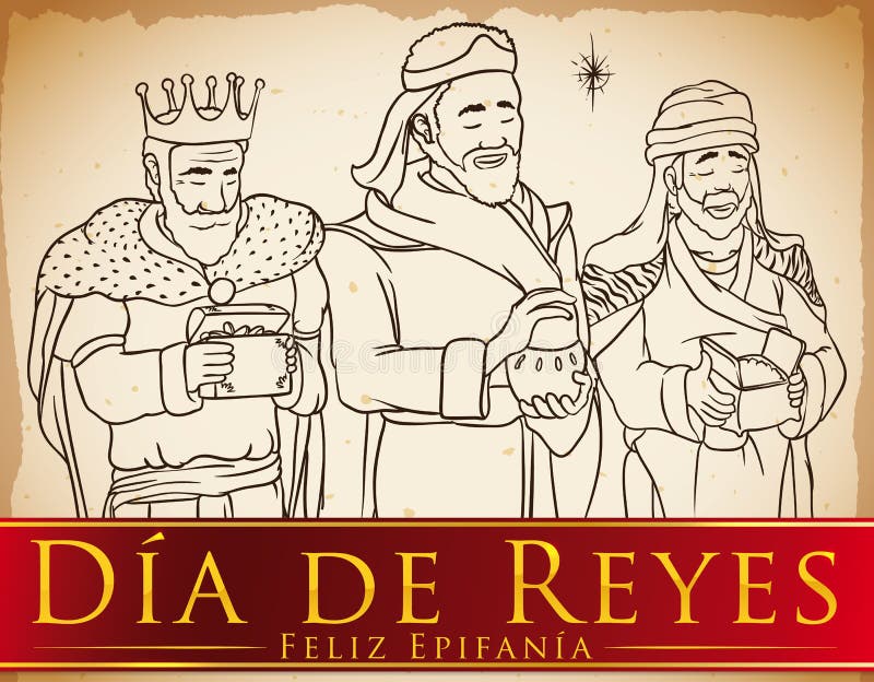 Style dessiné de trois Rois mages à disposition célébrant le ` de Dia de Reyes de `, illustration de vecteur illustration de vecteur Style dessiné de trois Rois mages à disposition célébrant le ` de Dia de Reyes de `, illustration de vecteur illustration de vecteur
