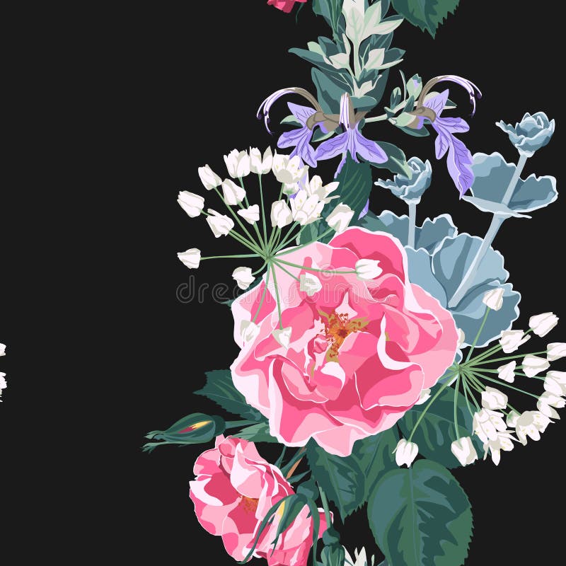 Style floral d'aquarelle de vecteur sans couture de modèle : la roseraie rose sauvage de chien de canina de rosa fleurit et succu illustration libre de droits Style floral d'aquarelle de vecteur sans couture de modèle : la roseraie rose sauvage de chien de canina de rosa fleurit et succu illustration libre de droits