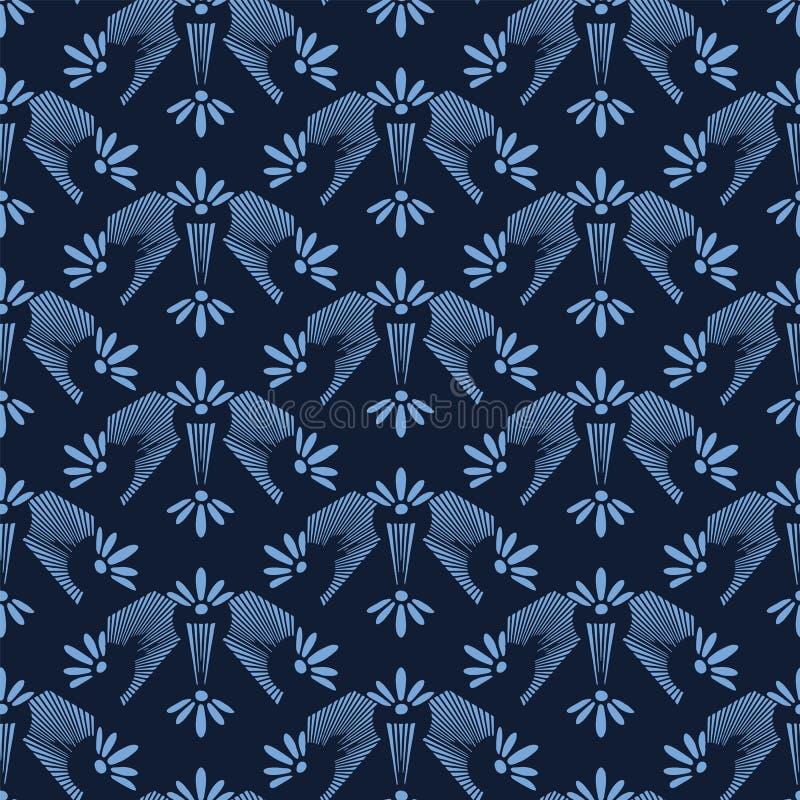 Style japonais de motif de fleur de bleu d'indigo Configuration Textiles floraux teints tirés par la main de damassé Décor à la m illustration stock Style japonais de motif de fleur de bleu d'indigo Configuration Textiles floraux teints tirés par la main de damassé Décor à la m illustration stock