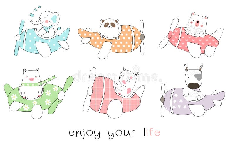 Style tiré par la main de bande dessinée animale mignonne de bébé Vctor illustration libre de droits Style tiré par la main de bande dessinée animale mignonne de bébé Vctor illustration libre de droits