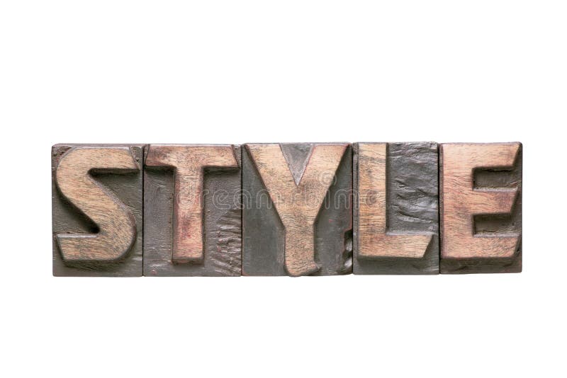Style word assembled from vintage wooden typography letters isolated on white. Typography texture stock images, royalty-free photos and pictures