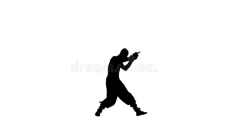Stylei di Ninja slhouette dell'uomo con la spada su bianco