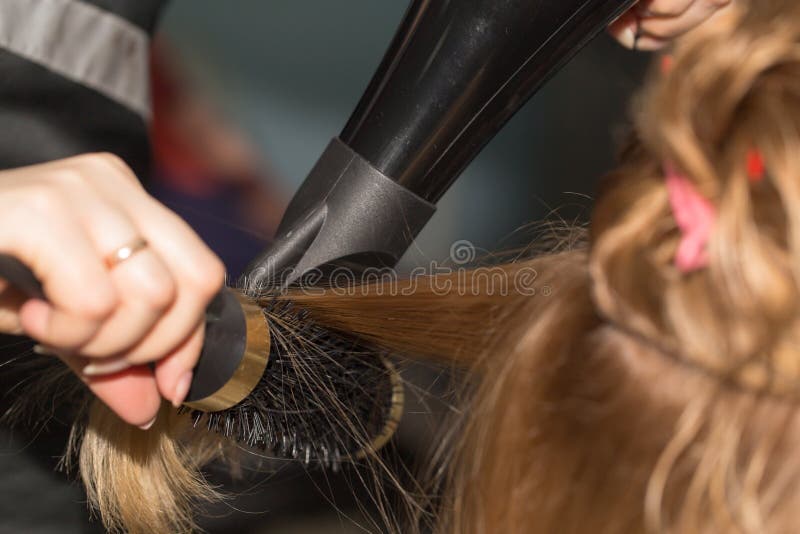 Styling Hair Dryer in a Beauty Salon Stock Image Image of hand
