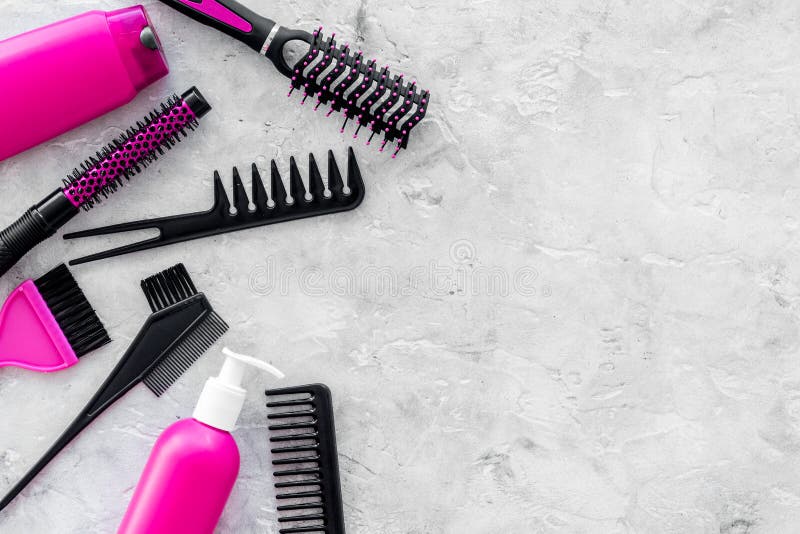Download Styling Hair Instruments With Combs And Brushes In Barbershop On Stone Background Top View ...