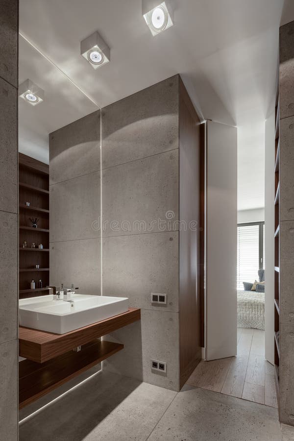 Stylish Bathroom with Concrete Tiles Stock Photo Image of modern