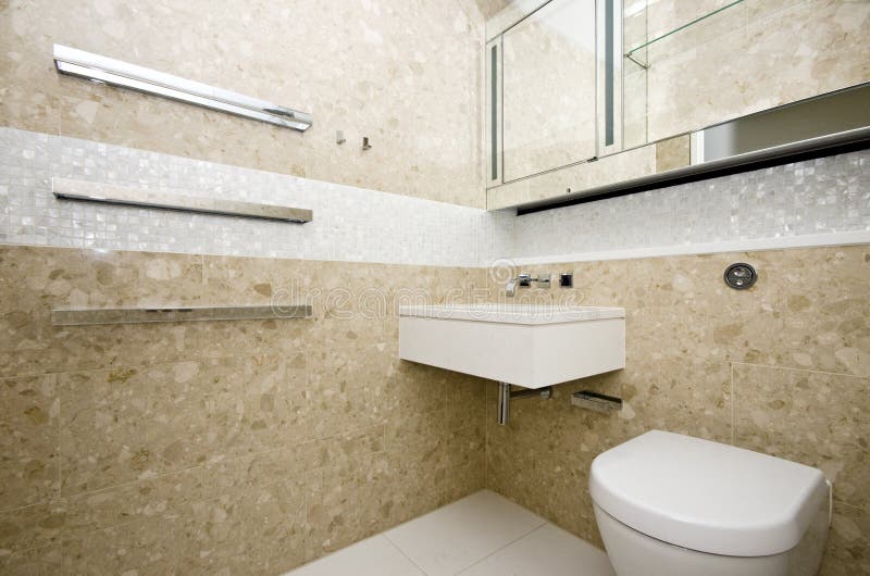 Stylish bathroom with rectangle wash basin and mosaic tiled wall