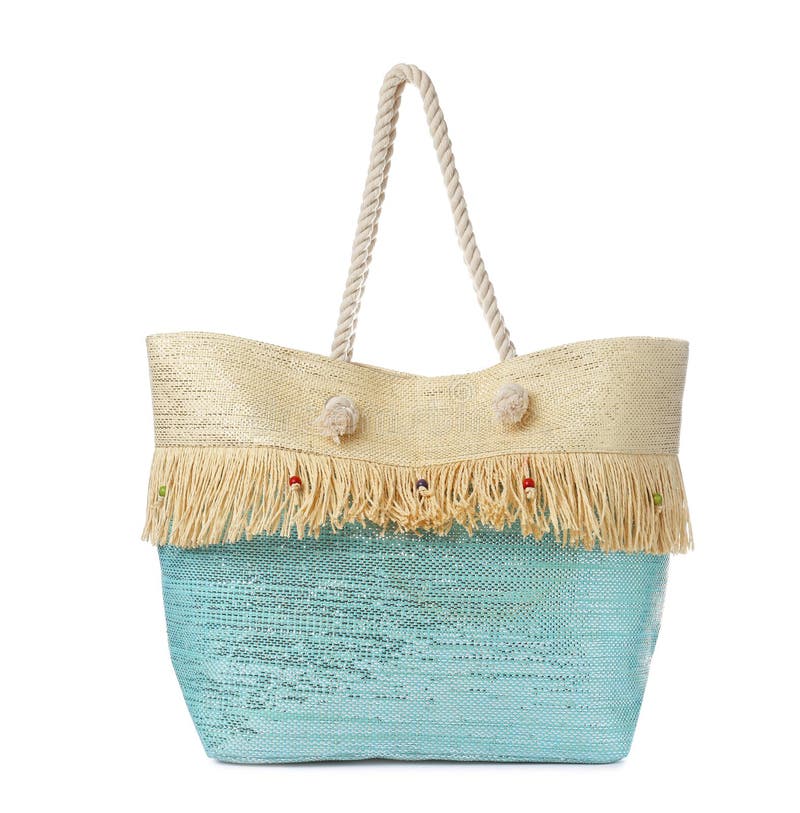 Stylish Beach Bag Isolated on White. Summer Accessory Stock Image