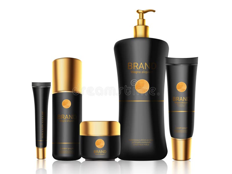Download Stylish Black Bottles With Gold Caps Realistic Vector ...