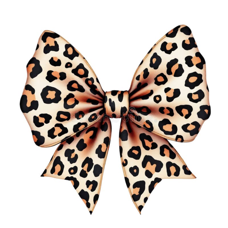 A stylish bow features a leopard print pattern, showcasing a combination of tan and black spots vector illustration