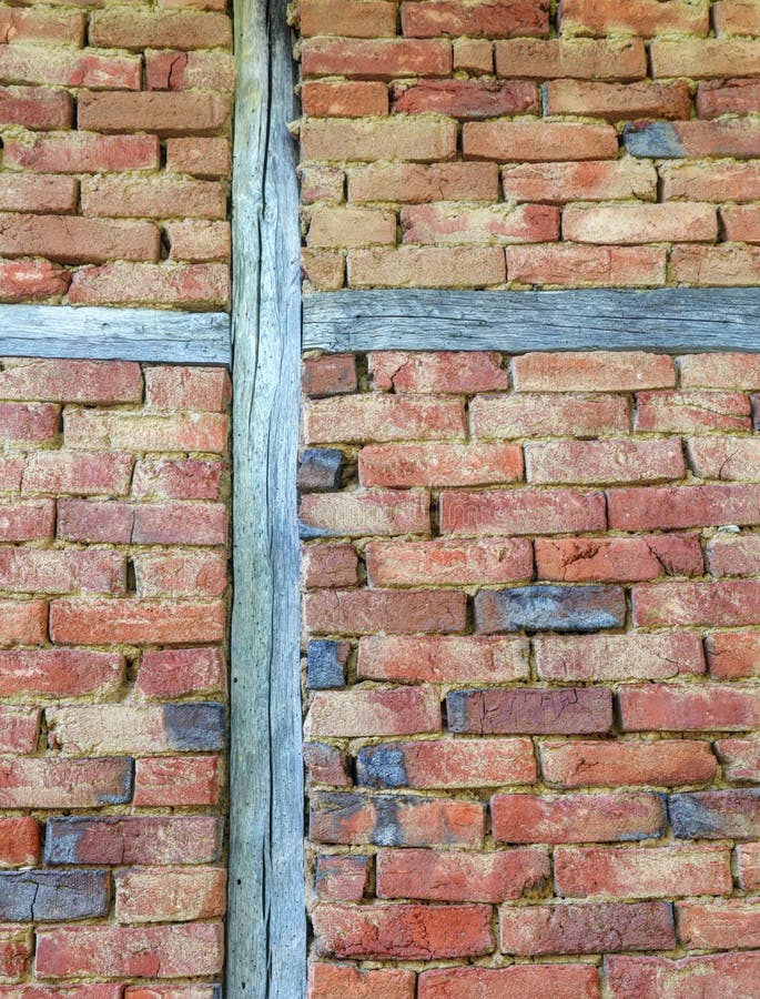 Stylish Brick Wall with Wooden Beams Stock Photo Image of beams