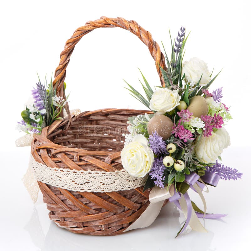 Stylish Brown Wicker Easter Basket With Very Beautiful Pastel Decor ...