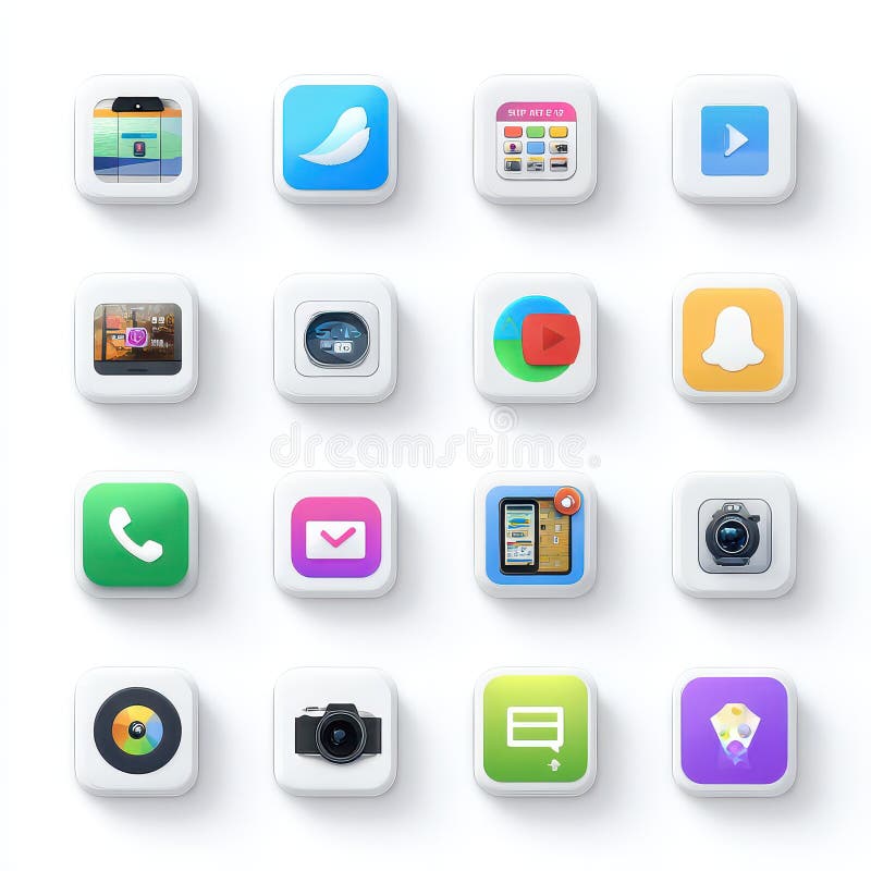 Stylish Collection of Colorful App Icons on a Light Background royalty free illustration