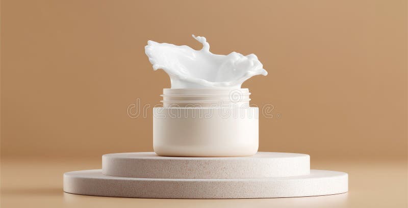 Cosmetology jar with creamy texture displayed on neutral background in modern setting Generative AI royalty free stock photo