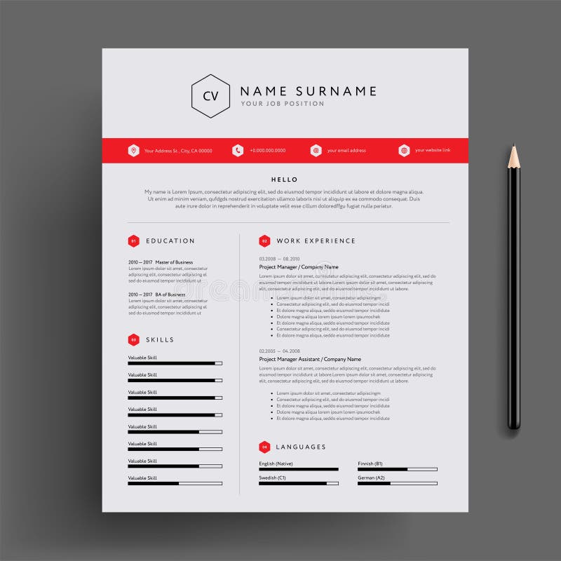 Stylish CV / resume design template red vector template stock illustration