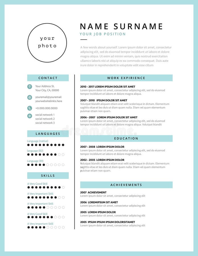 Stylish CV resume minimalist template mint color - vector vector illustration