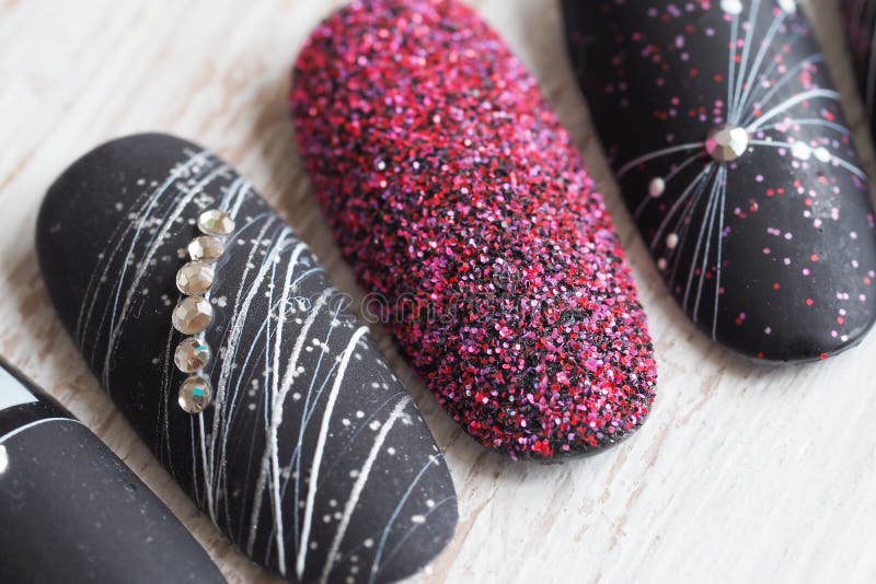 Stylish Design on Tips. Macro Texture of Nails Stock Image Image of