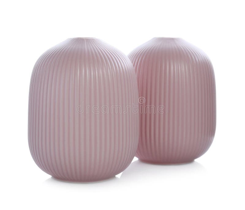Stylish Empty Pink Ceramic Vases Isolated Stock Photo Image of